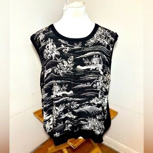 Josephine Chaus Farm Scene Sleeveless SILK Printed Blouse